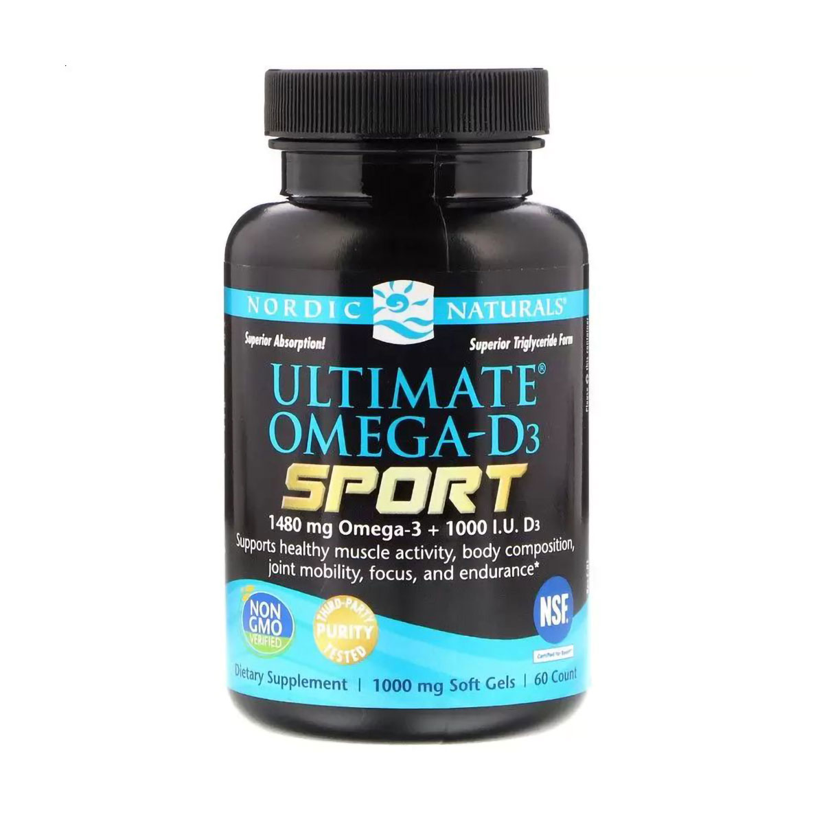 Риб'ячий жир з вітаміном Nordic Naturals Ultimate Omega-D3 Sport, 1480 мг + 1000 МО, 60 гелевих капсул
